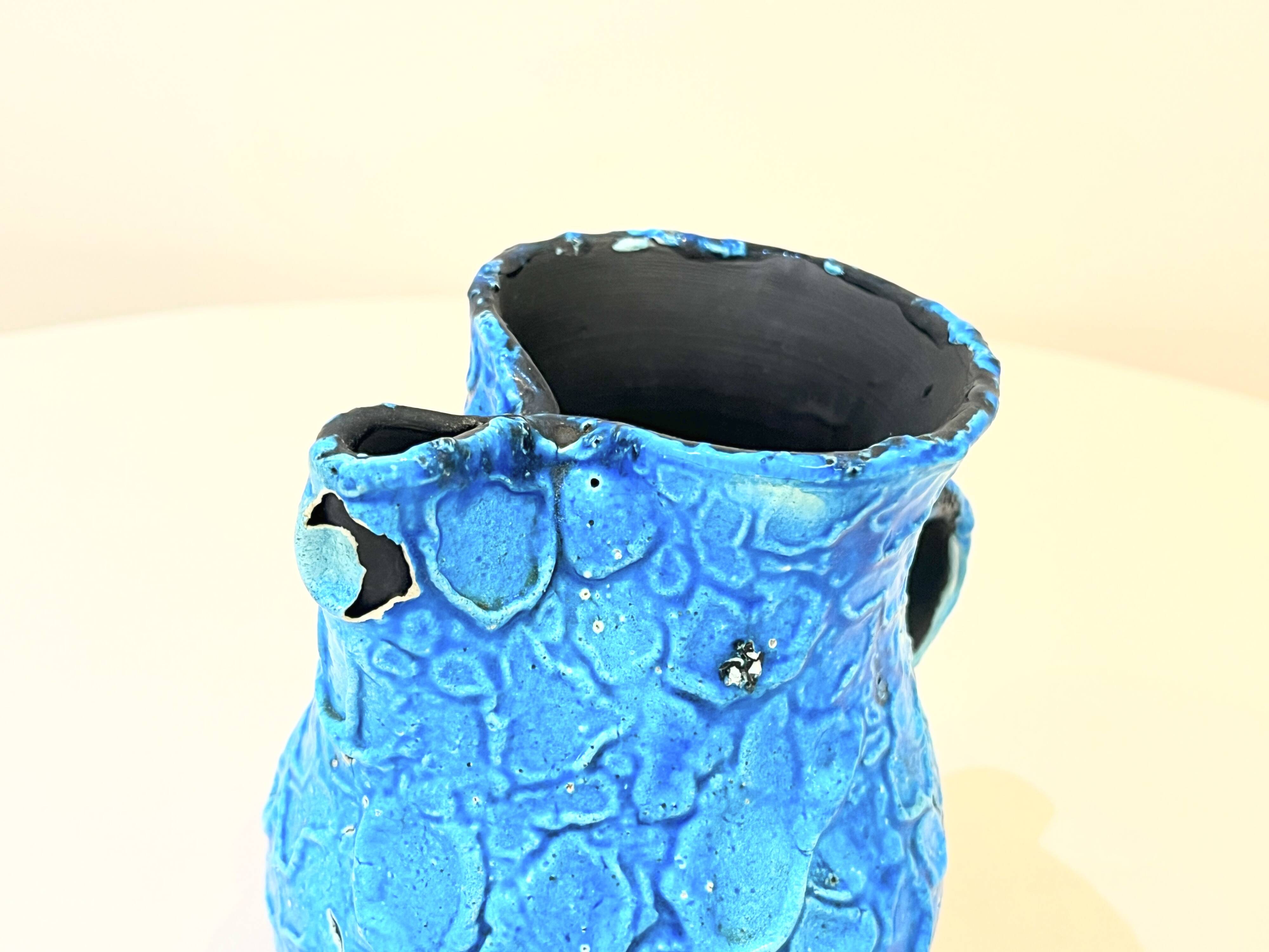 Pitcher Vase Fat Lava ceramic stoneware blue black 1960 Glacier enamels Cyclope Pottery Annecy Charles