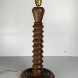 French modernist wood turned table lamp in the style of Charles Dudouyt, 1940s