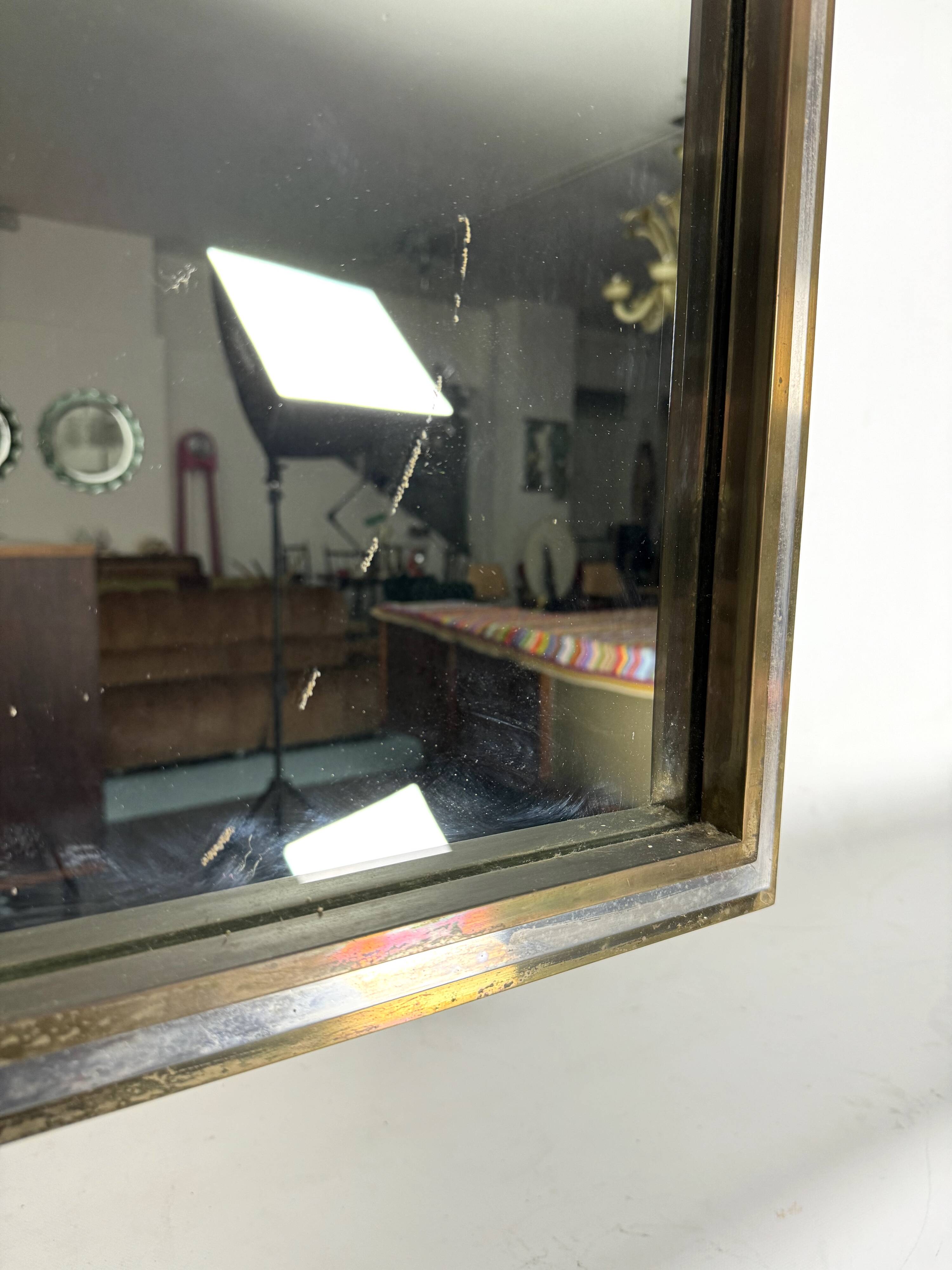 Romeo Rega, vintage mirror with double brass frame and chrome. Italy 1970s