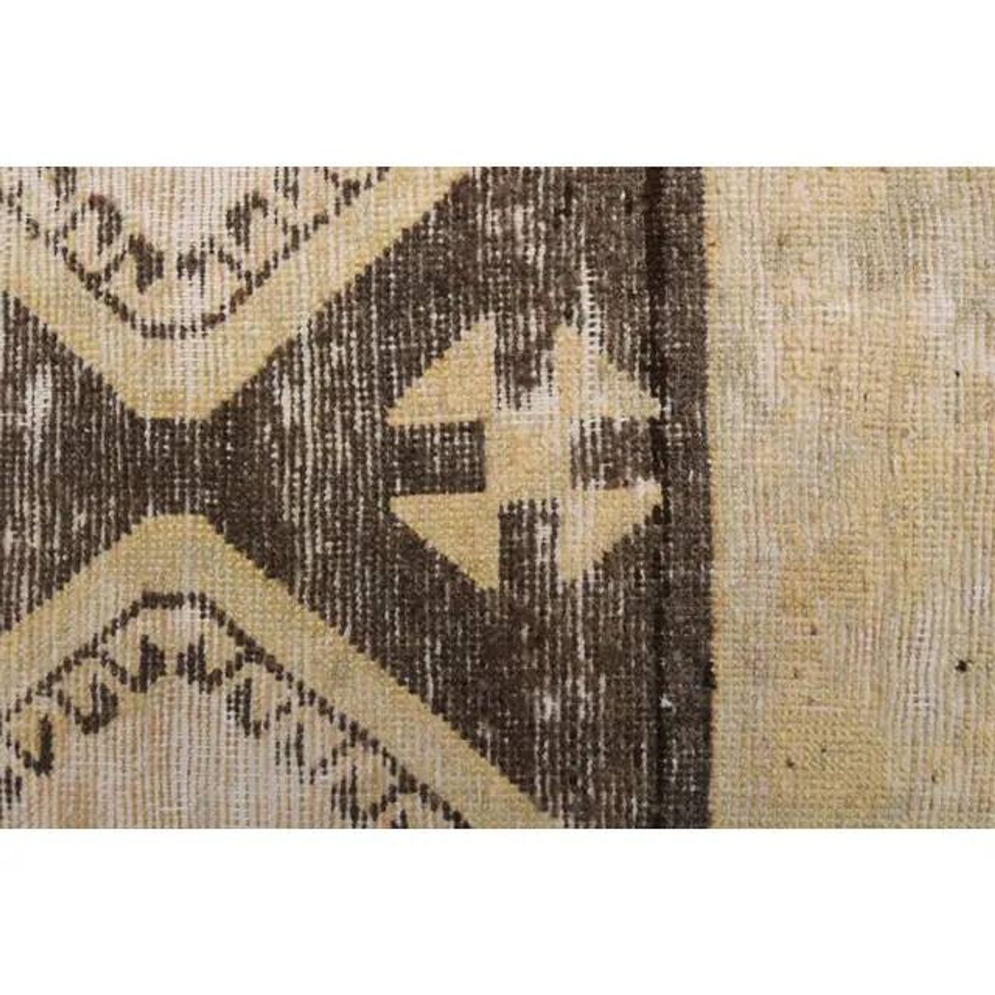 1970s Vintage Turkish Hand-Knotted Wool Cotton Beige Runner Rug  103x374