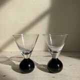 Set of two Art Deco cone glasses on ball base
