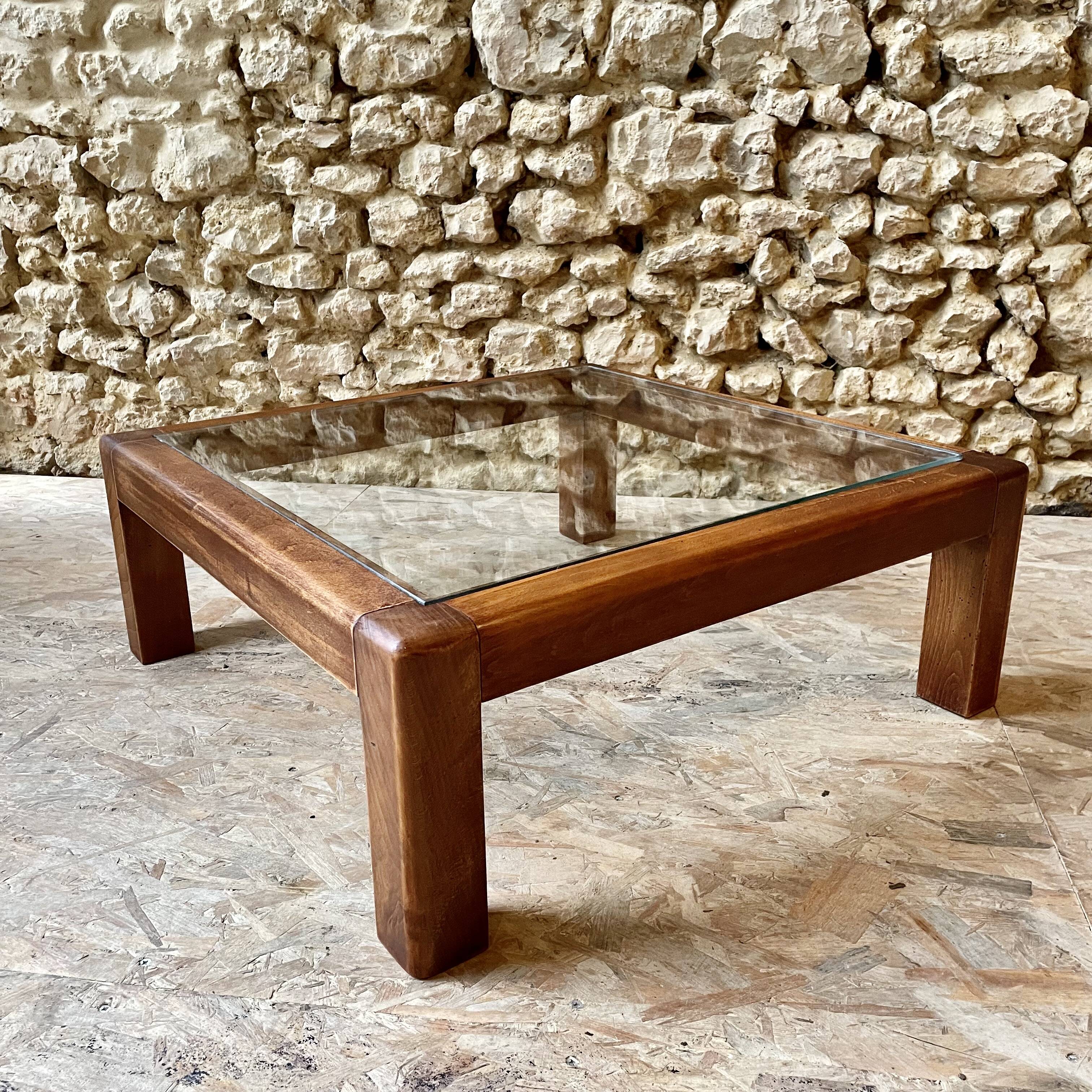 Table basse bois et verre