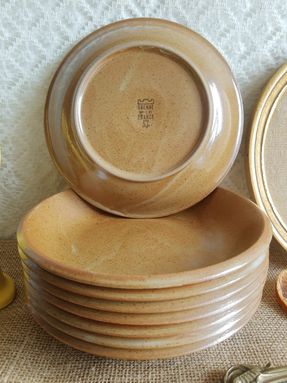 Ensemble de 8 assiettes creuses grès de brenne France vintage