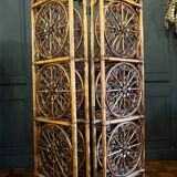 4-leaf screen in rattan and bamboo from the 70s - 20th