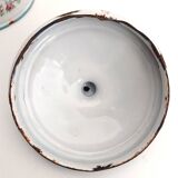 Old Spice Pot SUCRE in blue and white enamelled sheet metal with stripes + a garland of roses