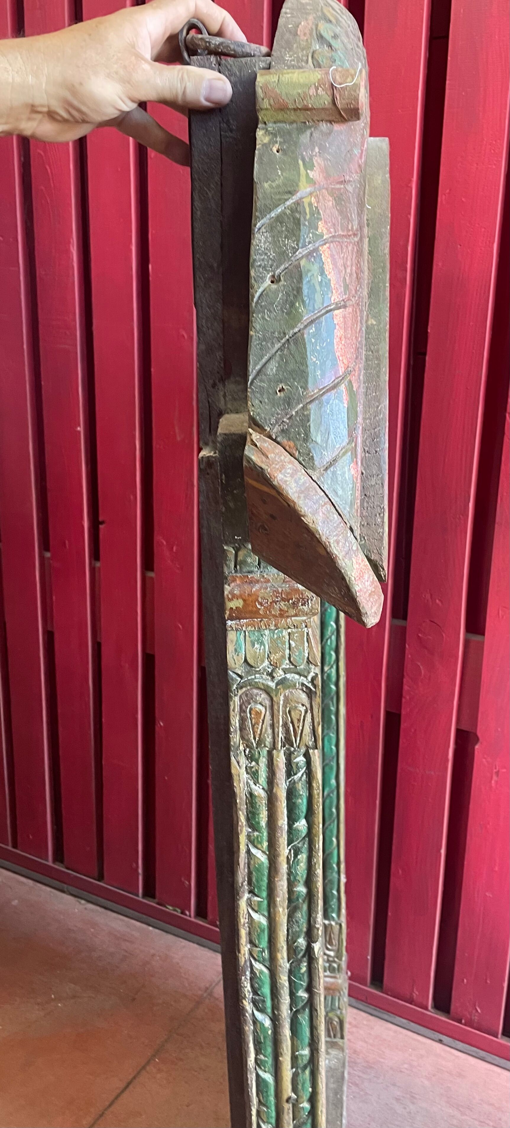 Polychrome teak mirror plant décor India Rajasthan late 1800 97x163cm