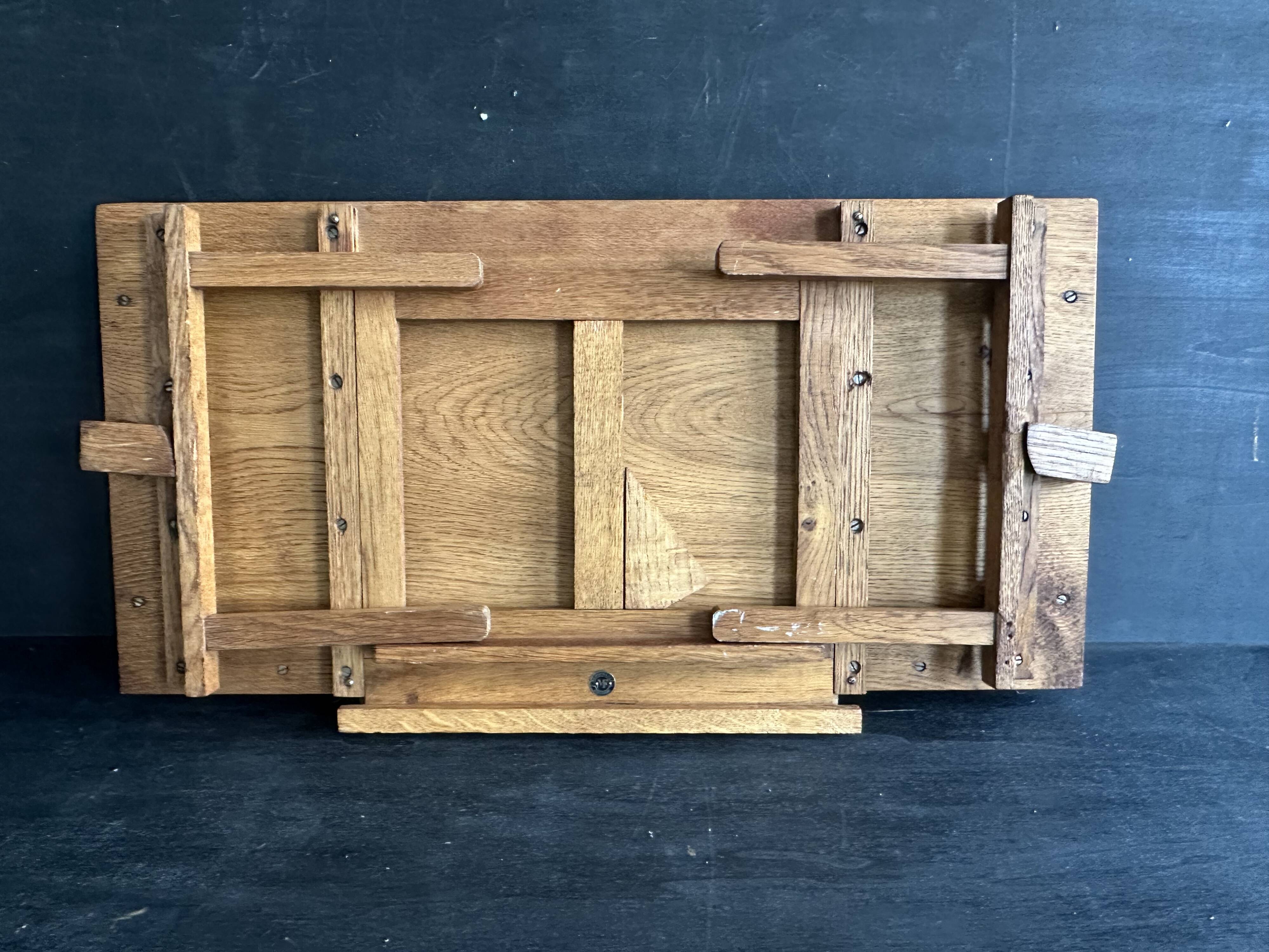 Manufrance wooden bedside table, folding tray with book holder.