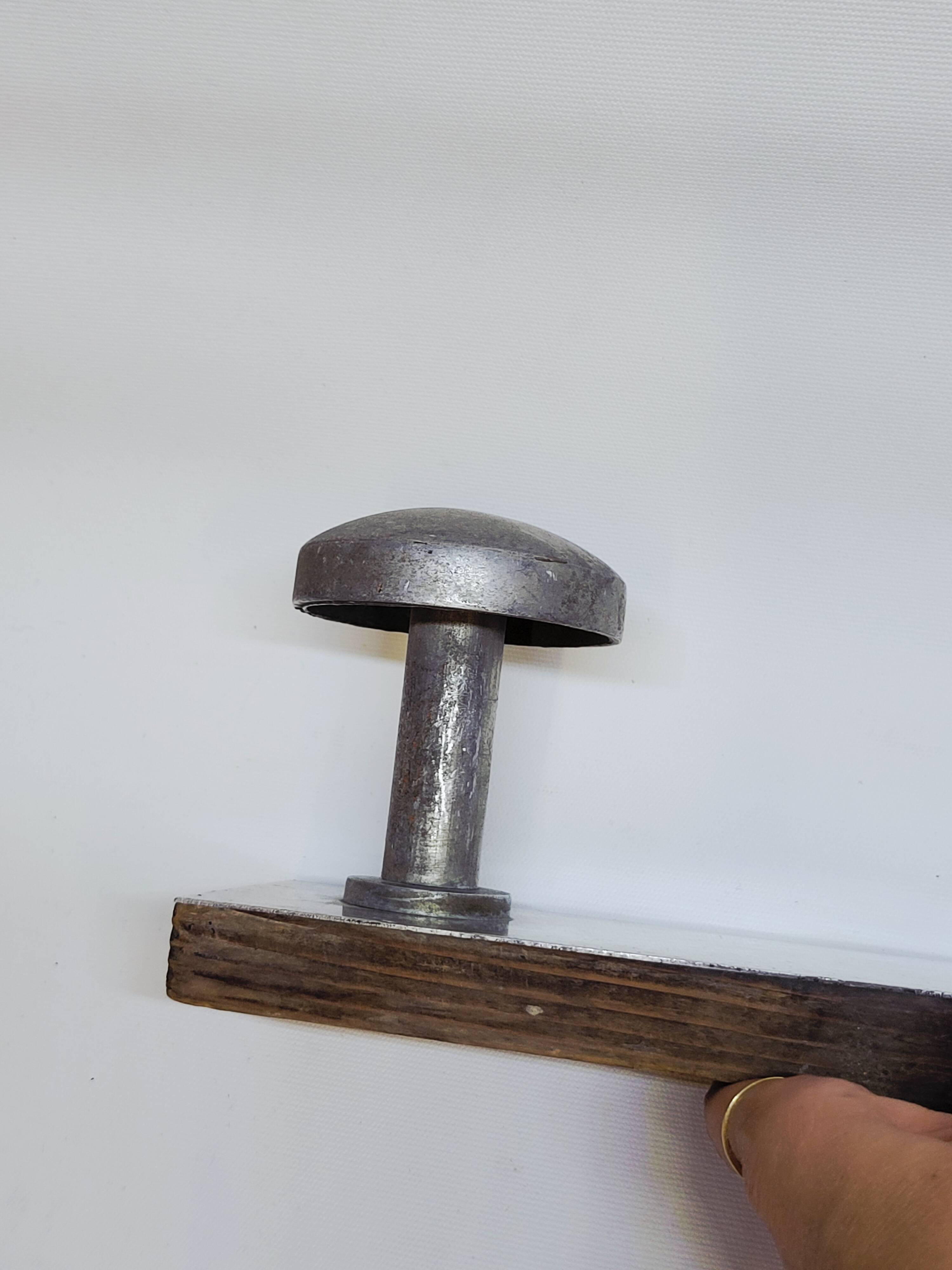 Retro vintage coat rack with 4 aluminum hooks on a wooden frame