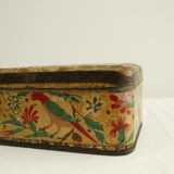 Boîte métallique ancienne - jaune - motif oiseau