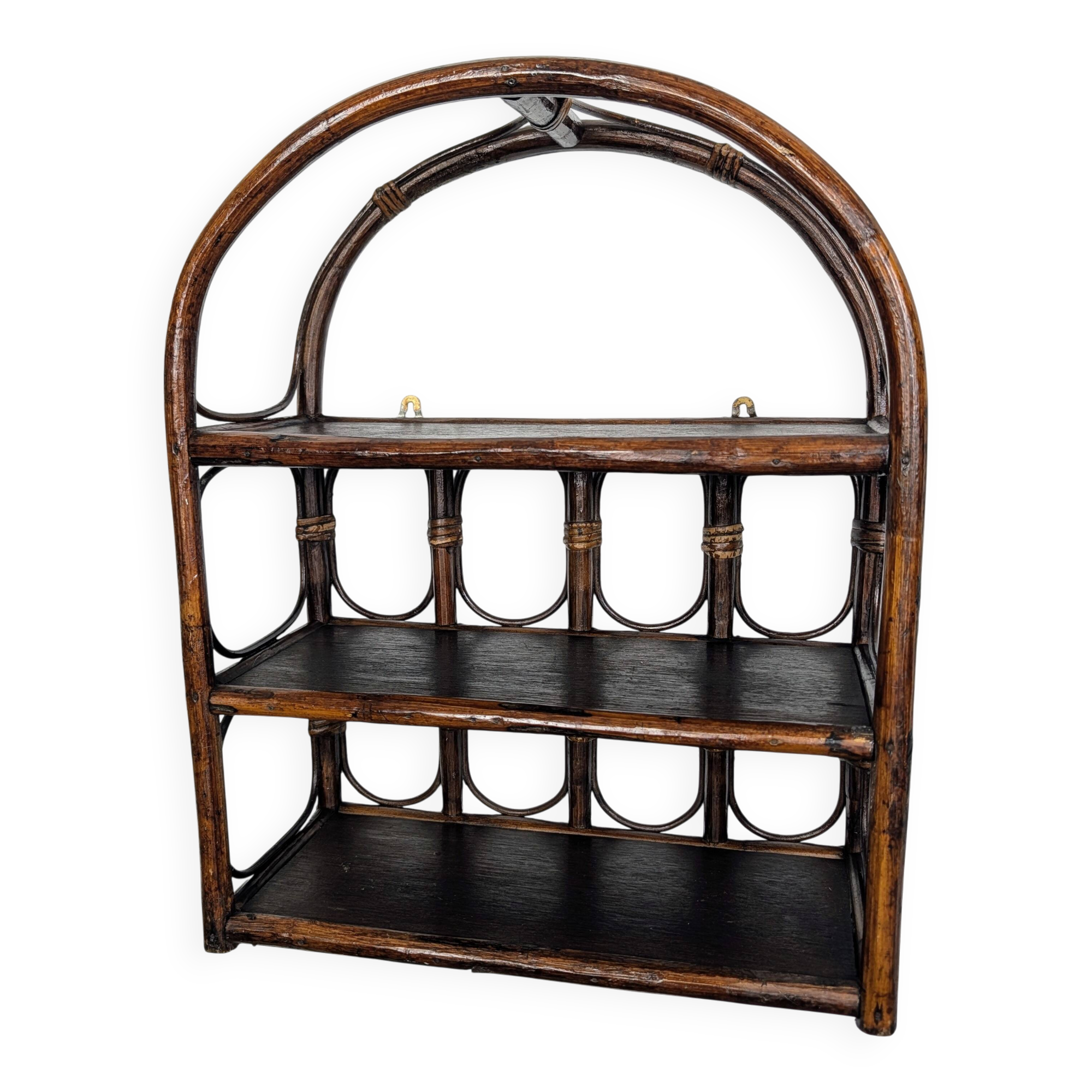 Brown rattan wall shelf, 3 levels