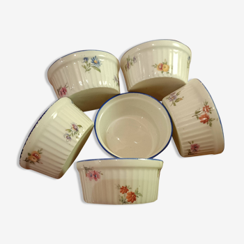 Six vintage porcelain ramekins with flower decoration