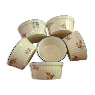 Six vintage porcelain ramekins with flower decoration