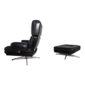 Fauteuil en cuir Howard Keith Kohinoor avec pouf pour HK Furniture, 1970
