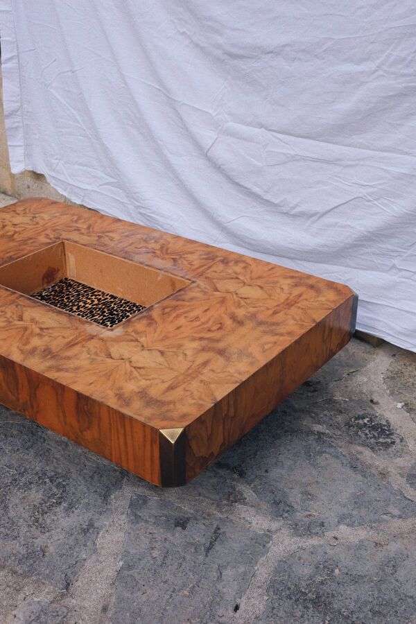 Table basse en loupe d'orme Alveo Willy Rizzo vintage