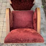 Pair of Art Deco club armchairs in burgundy red velvet, 1930s