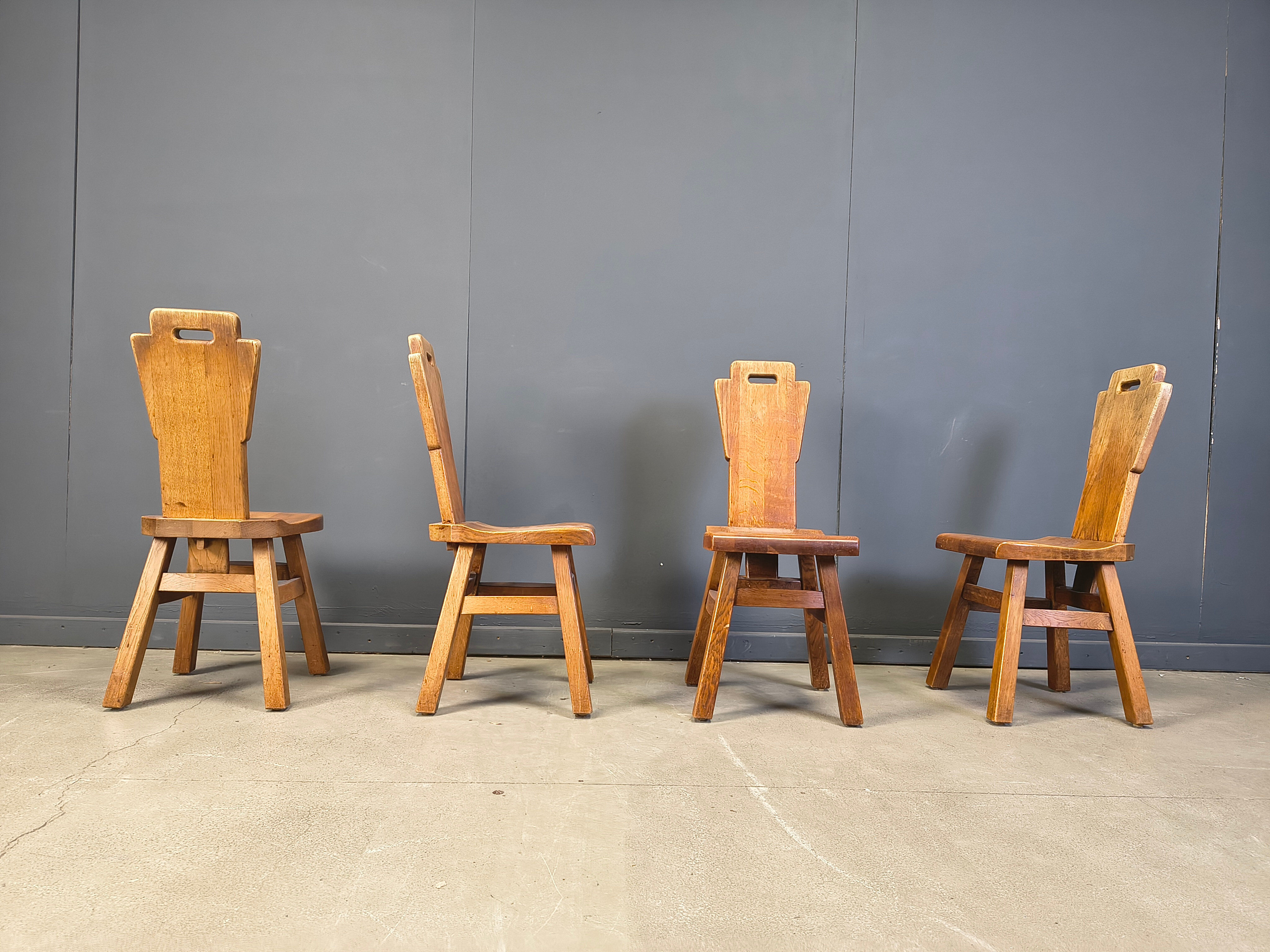 Vintage oak brutalist chairs, 1970s set of 4