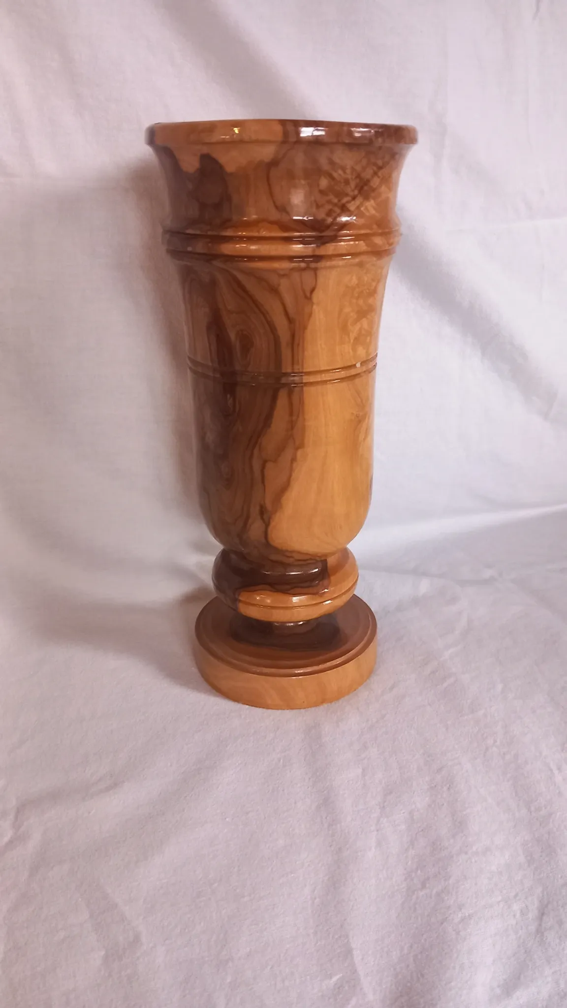 Vintage hand-turned solid olive wood vase – 1970s