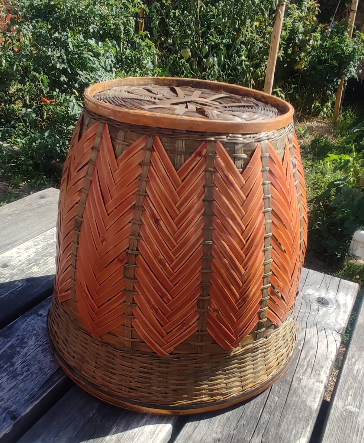 Vintage wicker and rattan cache-pot basket Bohemian Décor 70s
