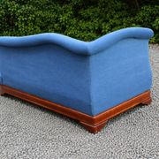 Large vintage cobalt blue chaise longue in fabric and wood – long chair 190