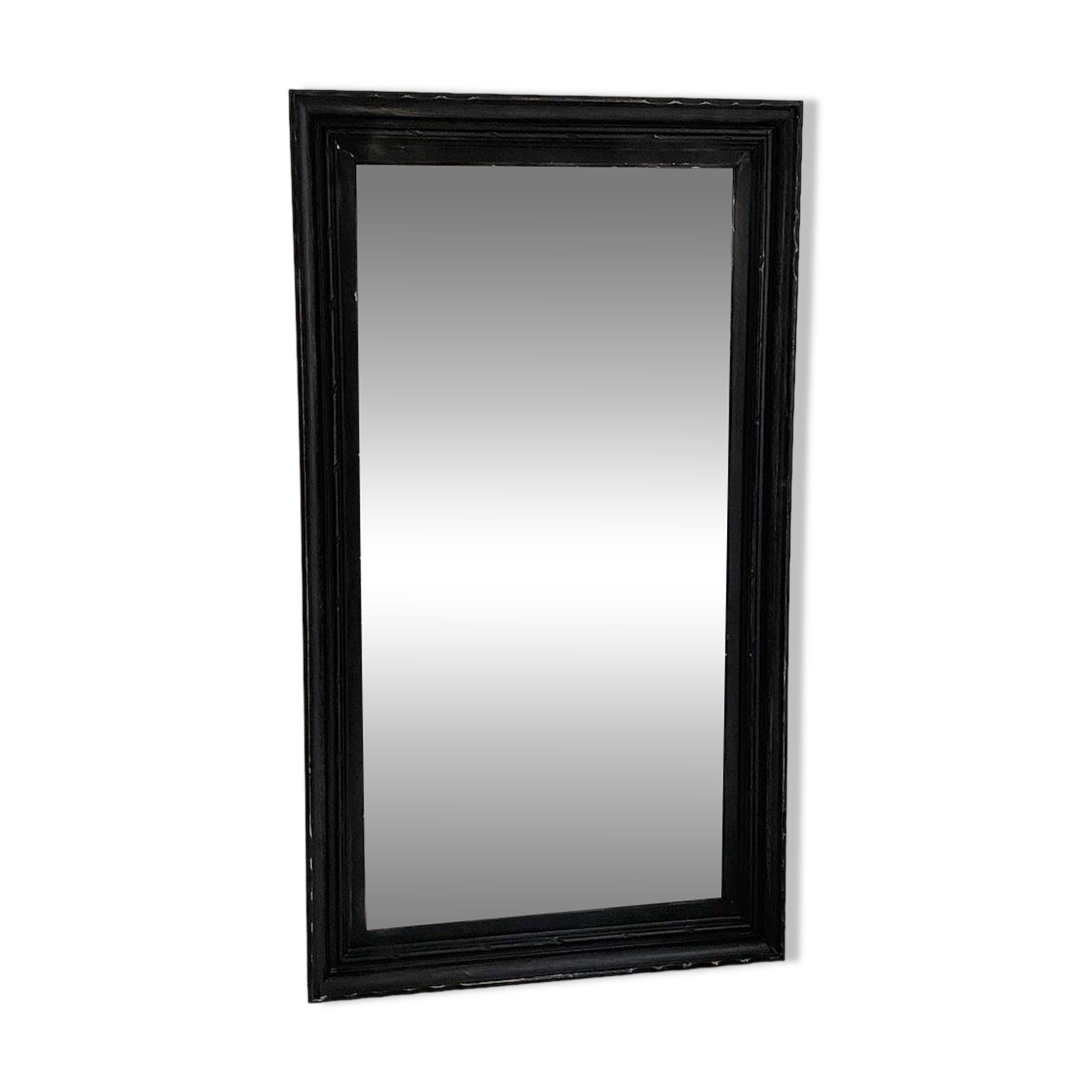 1950s mirror, matte black wood with a patina.