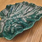 Grand plat feuille émaillé vert
