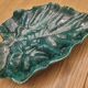 Large green enameled leaf dish