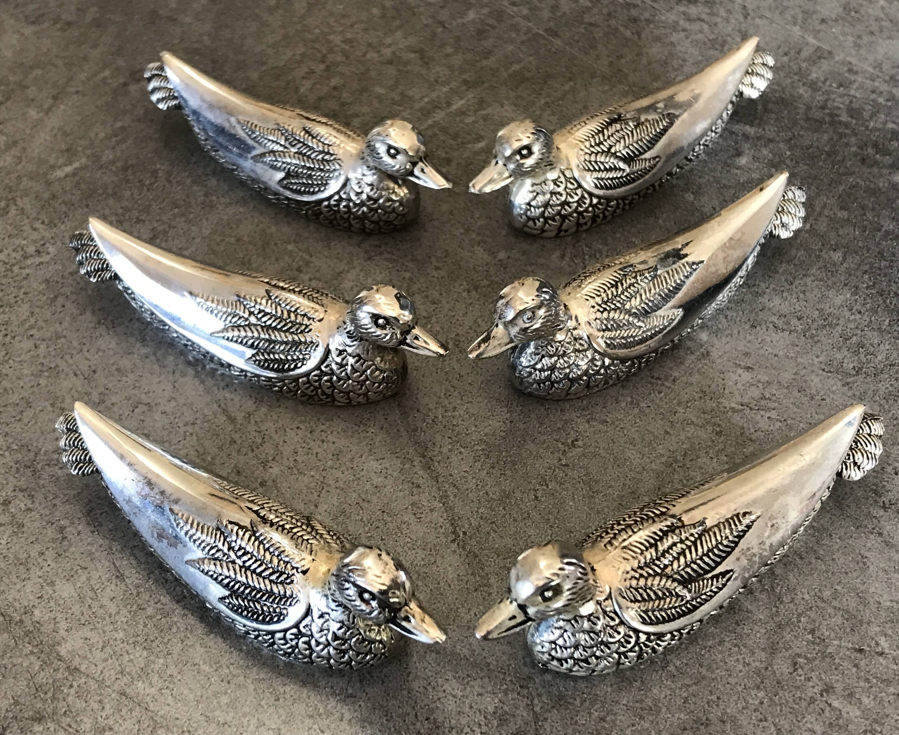 6 vintage DUCK-shaped knife rests, silver-plated metal, SILEA