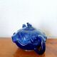 Blue ceramic Art Deco teapot with a frog.