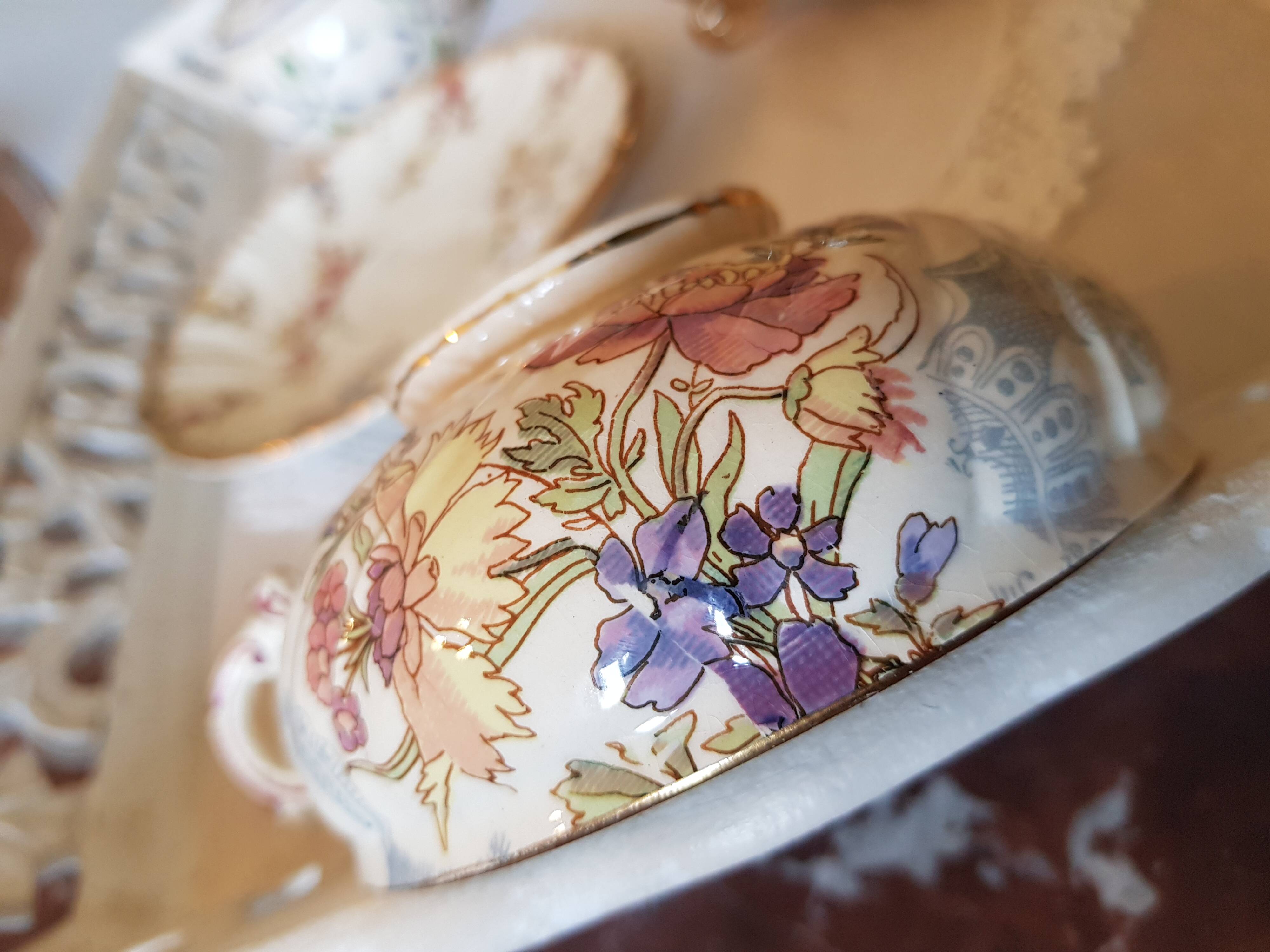 Rare 19th century cup and saucer, Sarreguemines earthenware, Louis XV model