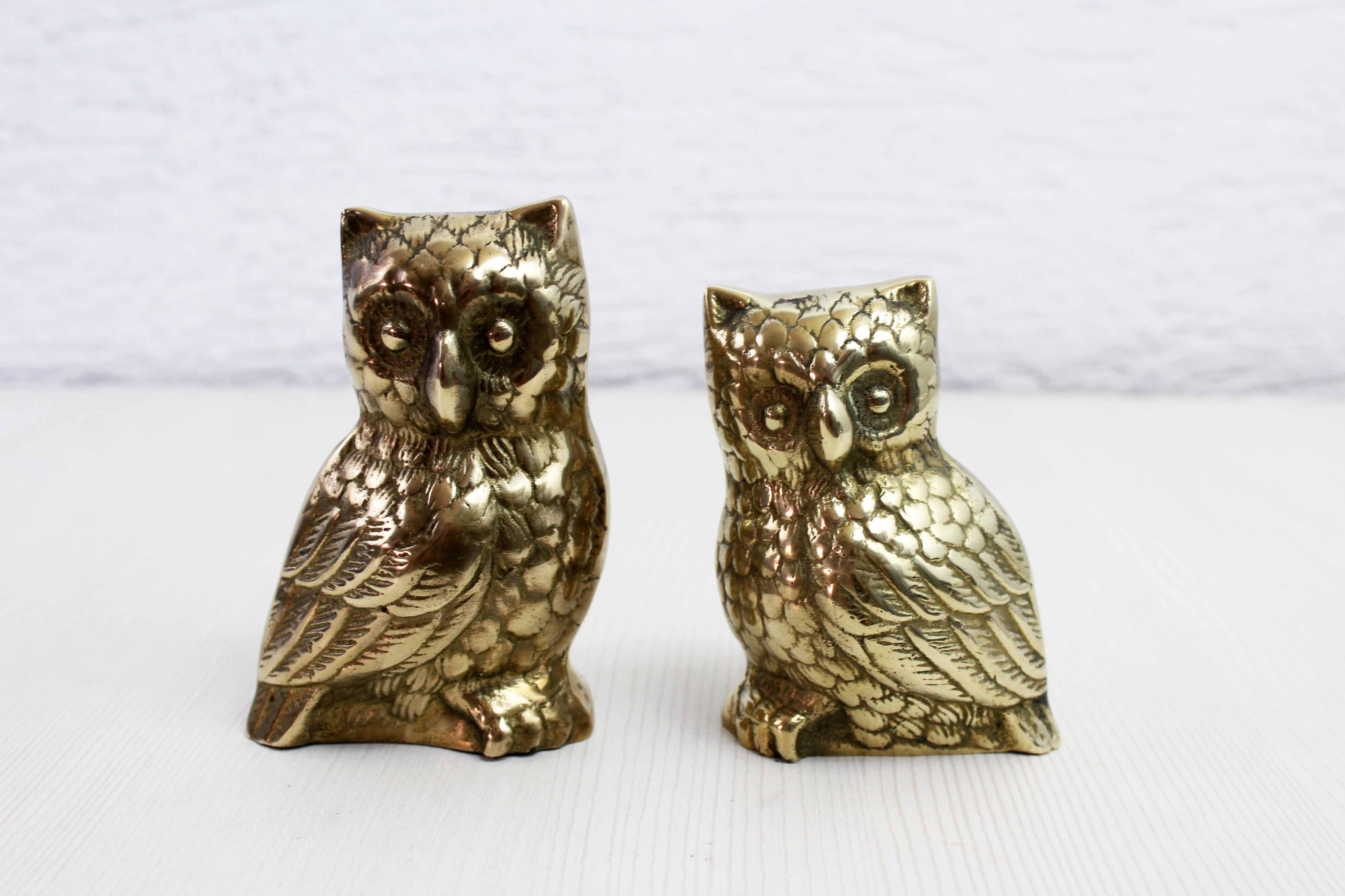 Duo of brass owls