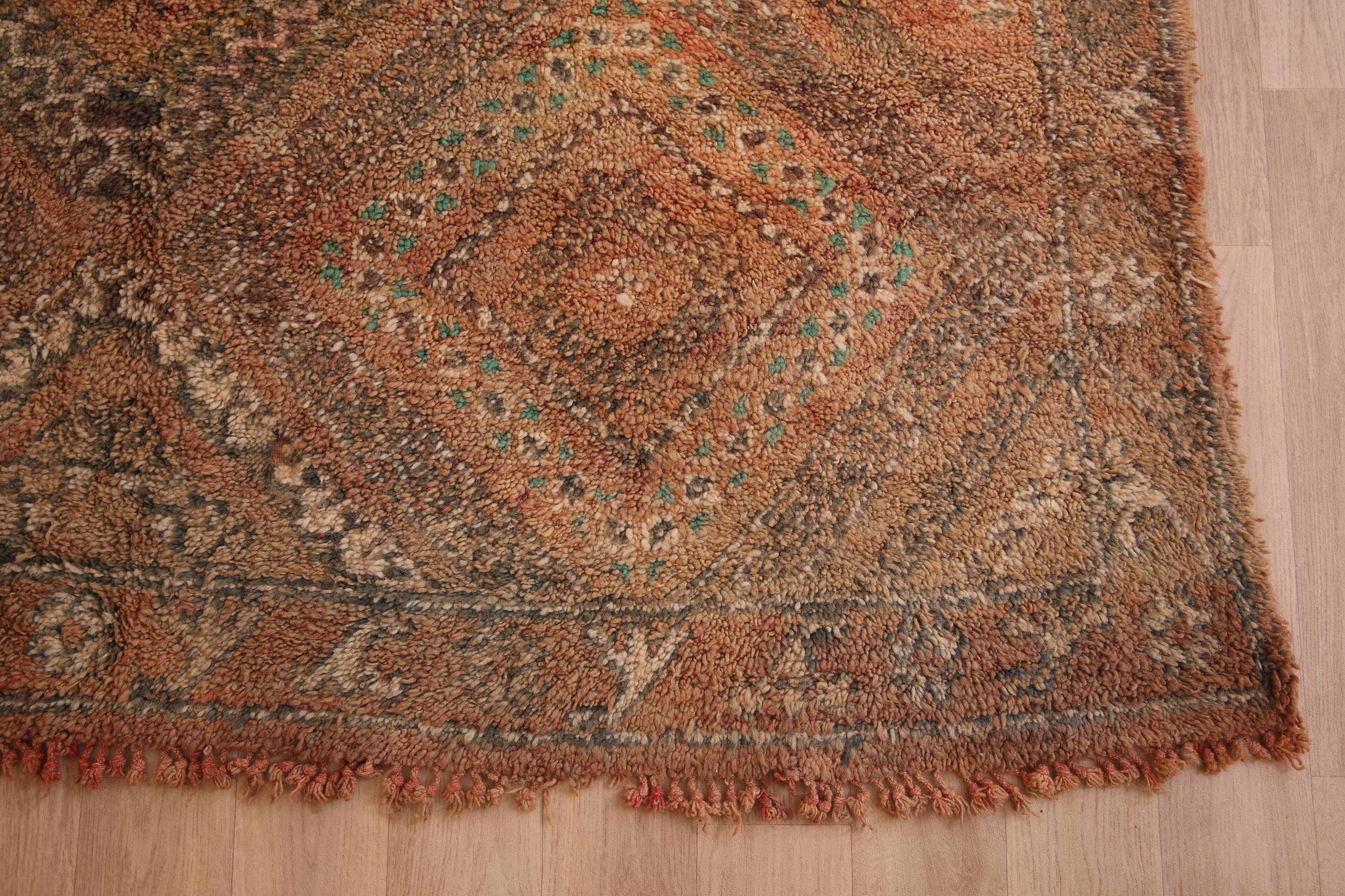 Peach Vintage Moroccan Rug 186 x 329 cm, Berber Wool Rug, Handmade Boho Rug