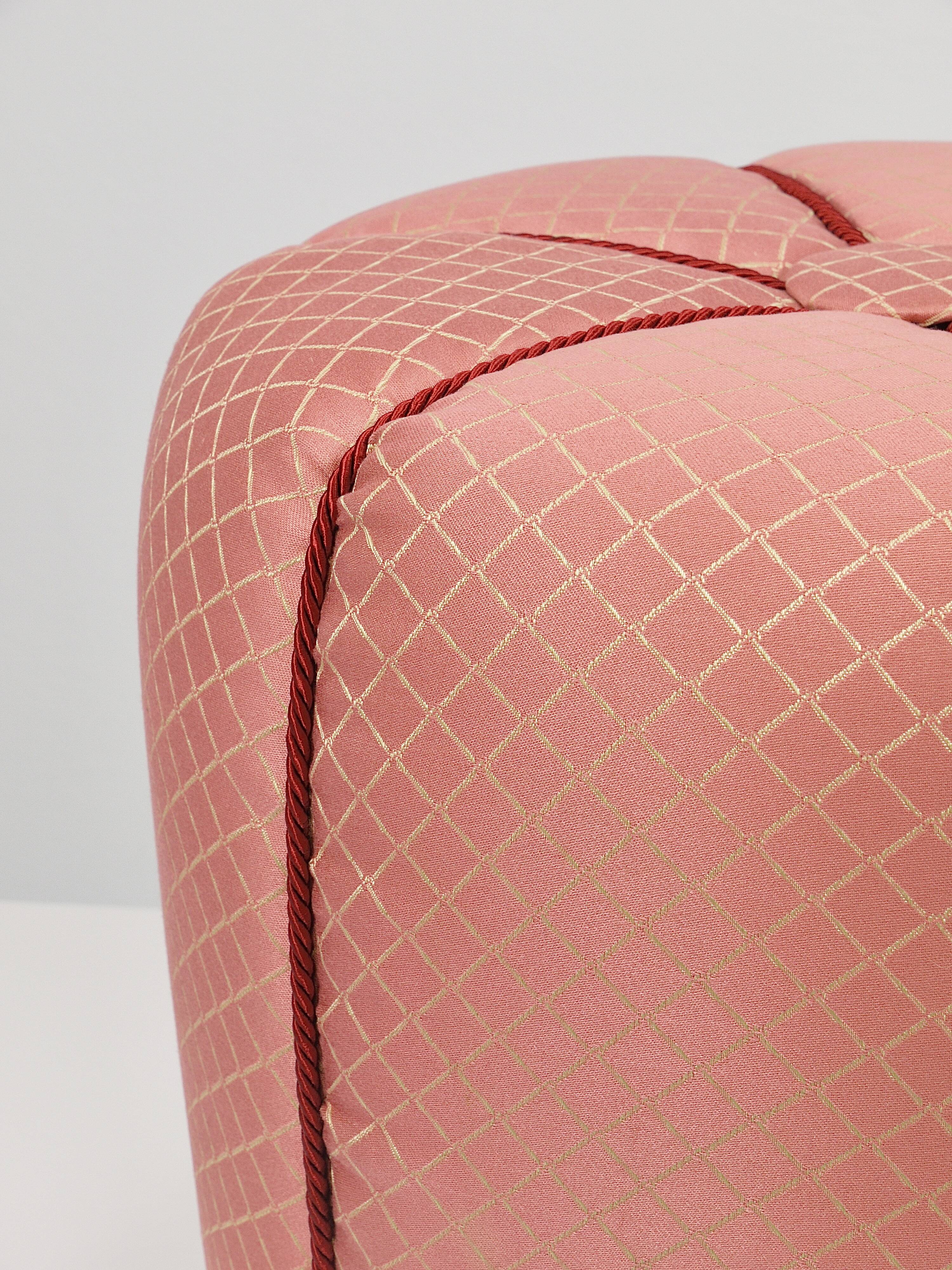 Pink Art Deco Stool / Tabouret / Pouf / Ottoman, Vienna, Austria, 1930s