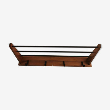 Minimalist wall coat rack wood and iron 60s