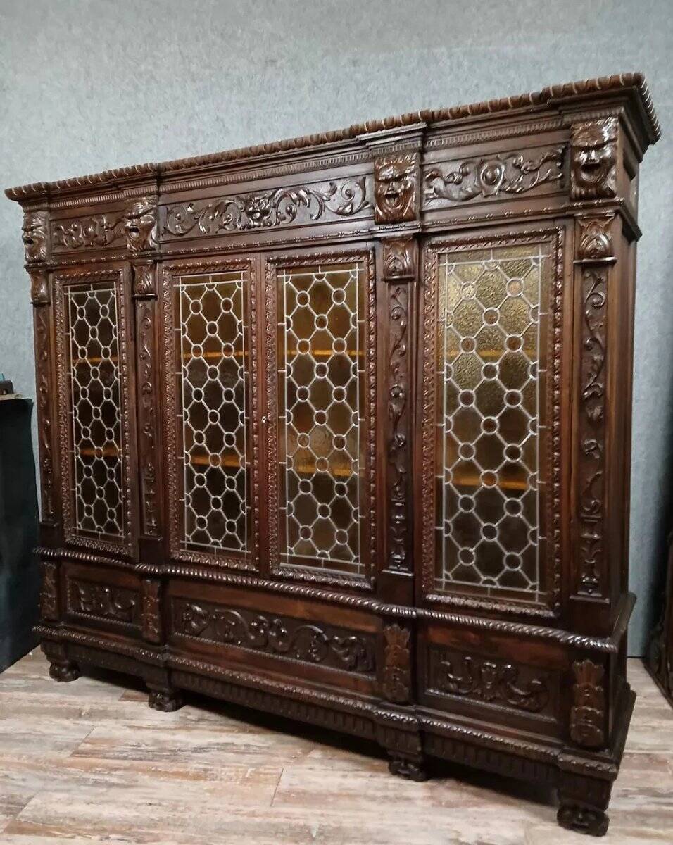 Renaissance-style walnut library, circa 1850