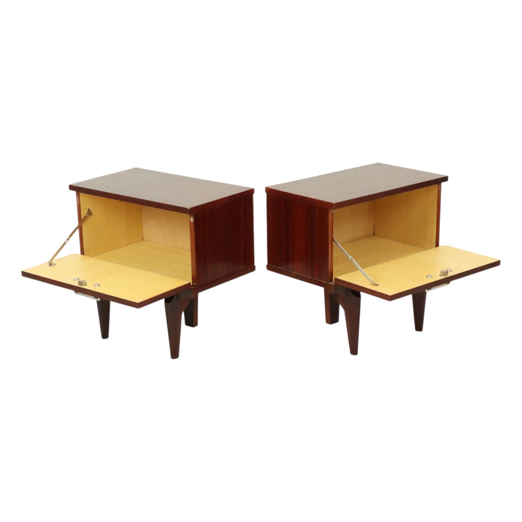 Pair of Vintage Bedside Tables Veneer Wooden Night Tables