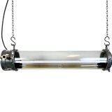 Industrial french polished aluminium hanging tube light, 1970s