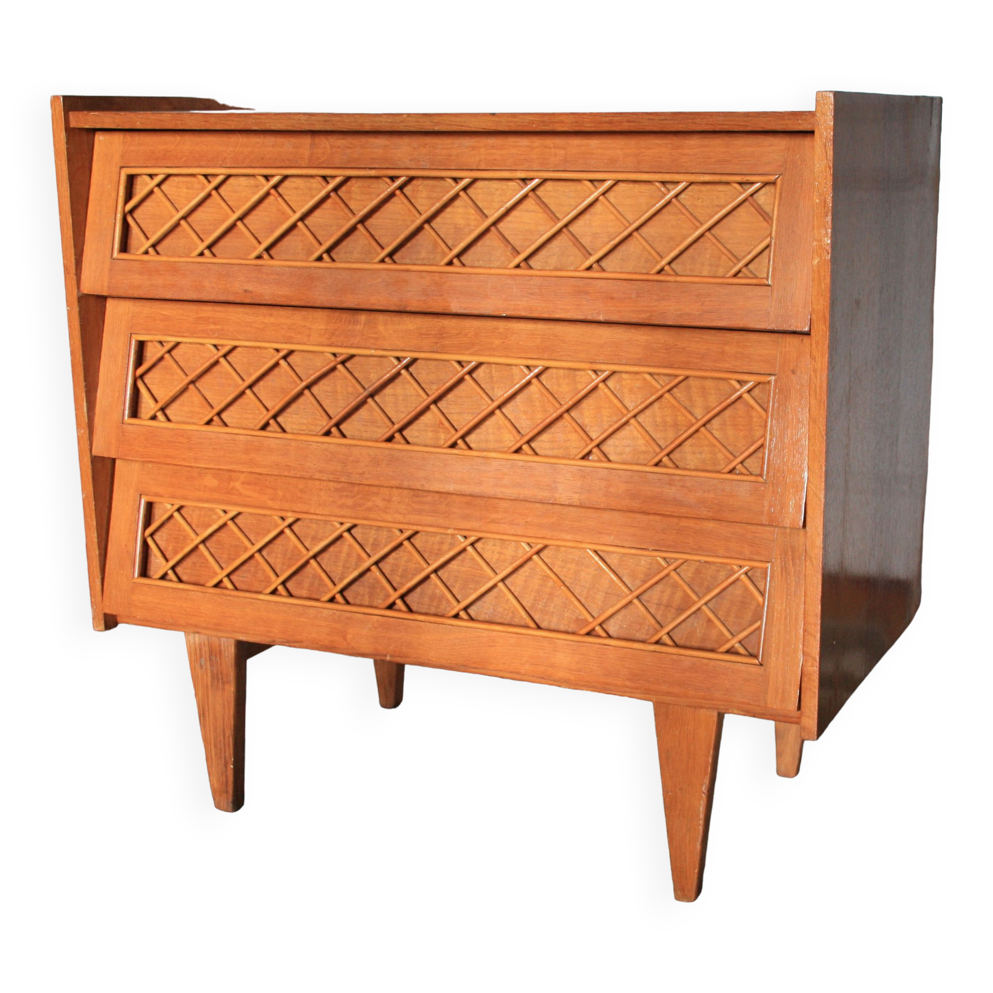 Vintage rattan wood chest of drawers