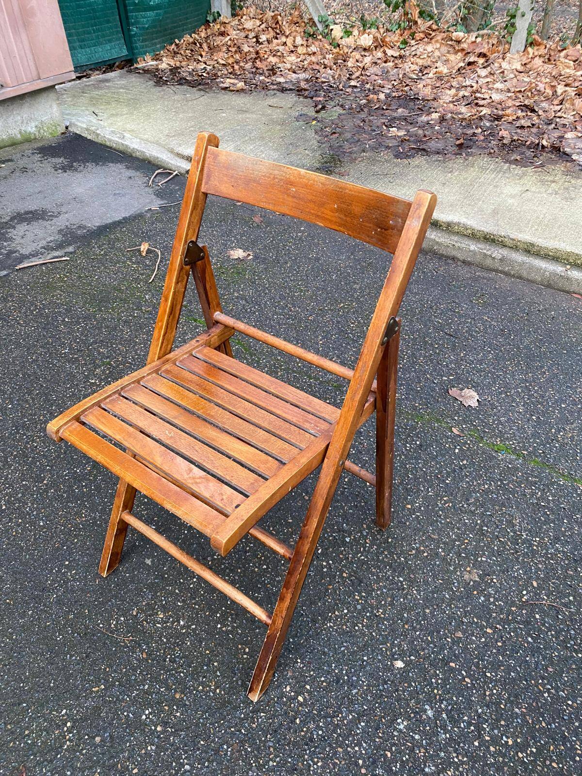 2 vintage folding wooden chairs