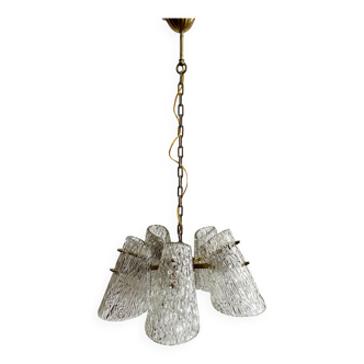 Kalmar Chandelier, Textured Glass and Brass, Austria, 1960