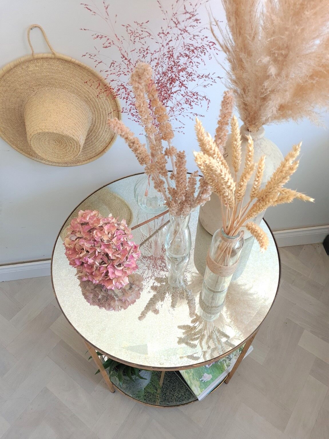 Old mirror pedestal table