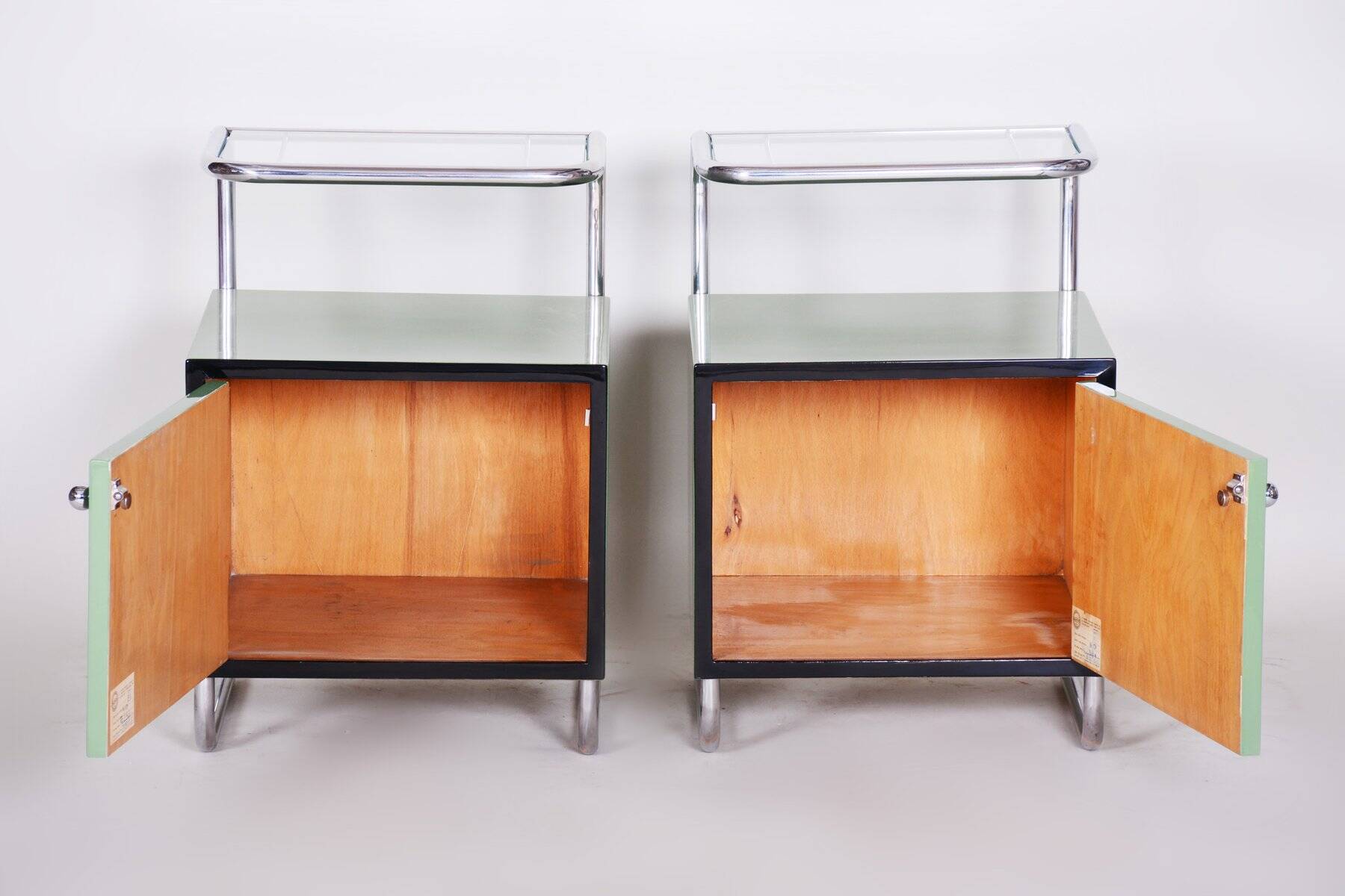 Bauhaus Side Tables in Chrome and Glass by Vichr a Spol., Czech, 1930s, Set of 2