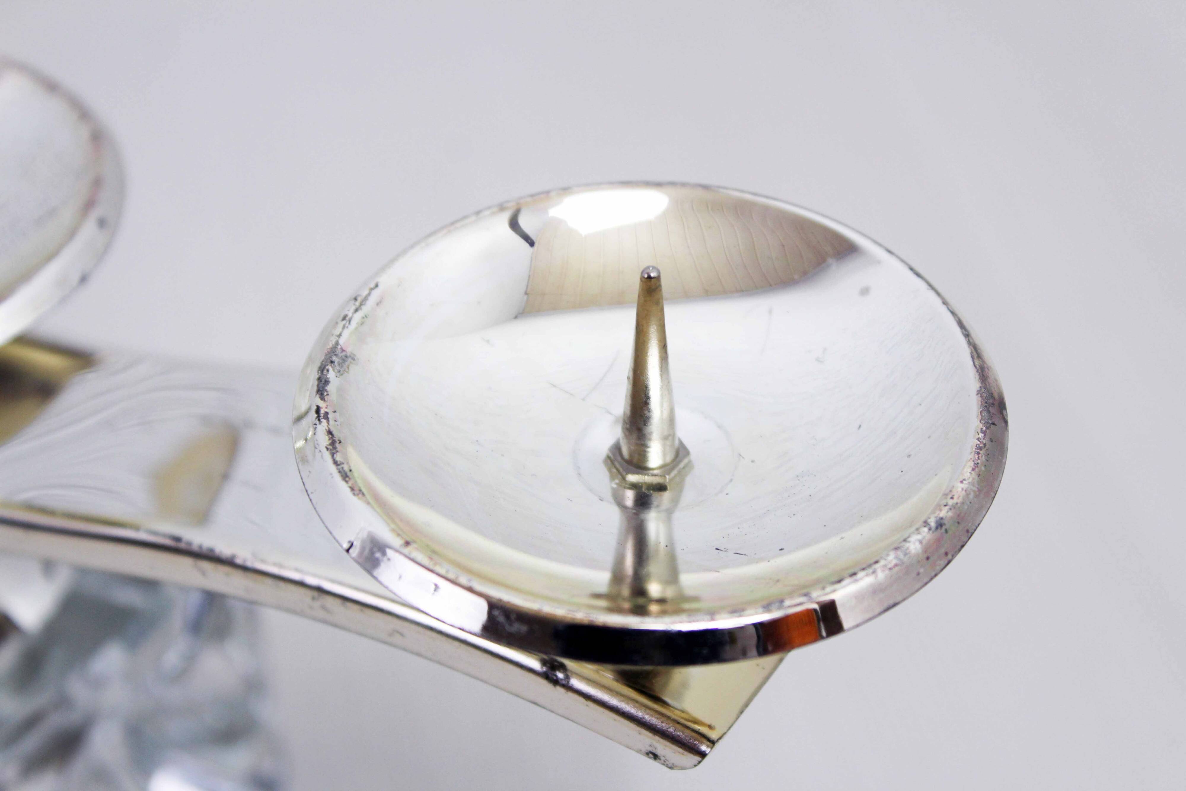 Glass and silver-plated metal candle holder
