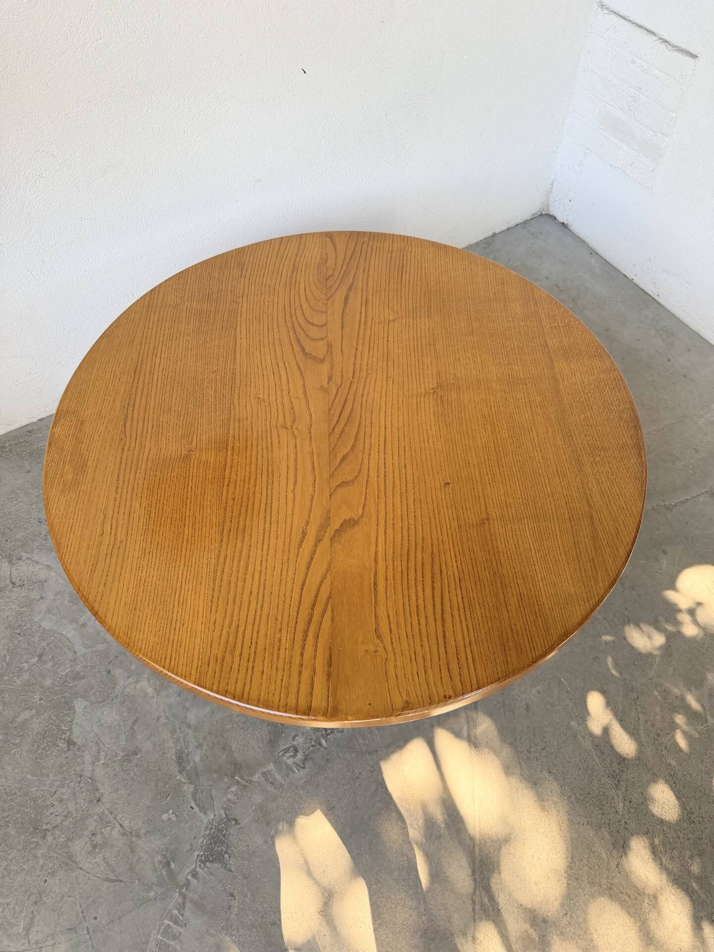 1950s round tripod oak coffee table