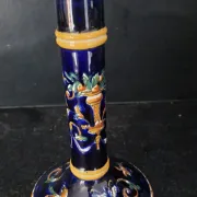 Antique candlestick Faïence from Gien - Renaissance Decor Blue Background - Painted