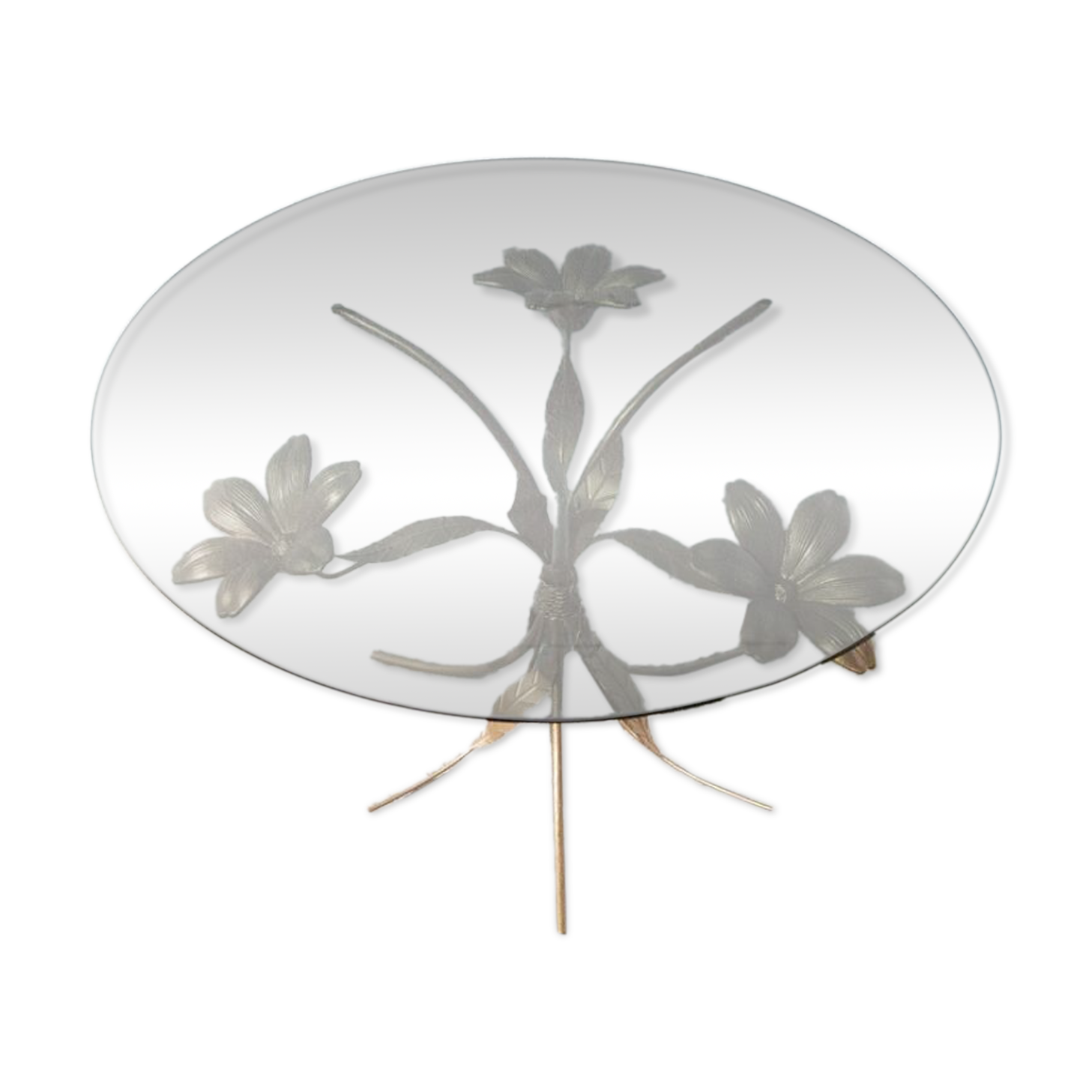 Vintage coffee table, brass and smoked glass table, Hans Kogl style flower table, lotus flower table
