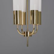 Large Glashütte Limburg brass & opaline chandelier, Germany, 1970s