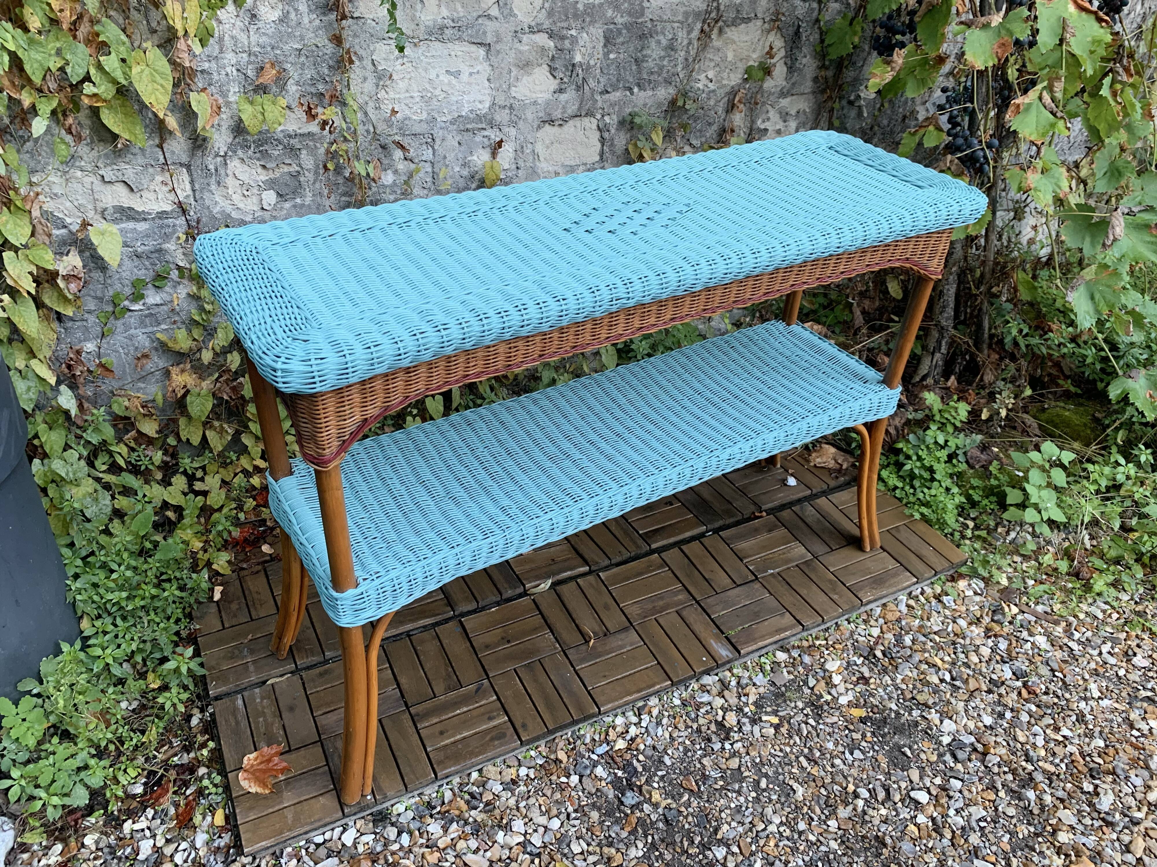 Vintage woven rattan and wicker console