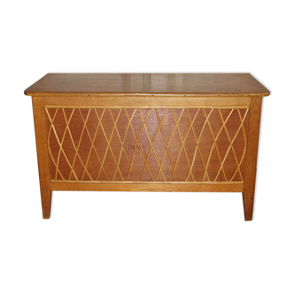 Oak bench chest and rattan of the years 1950