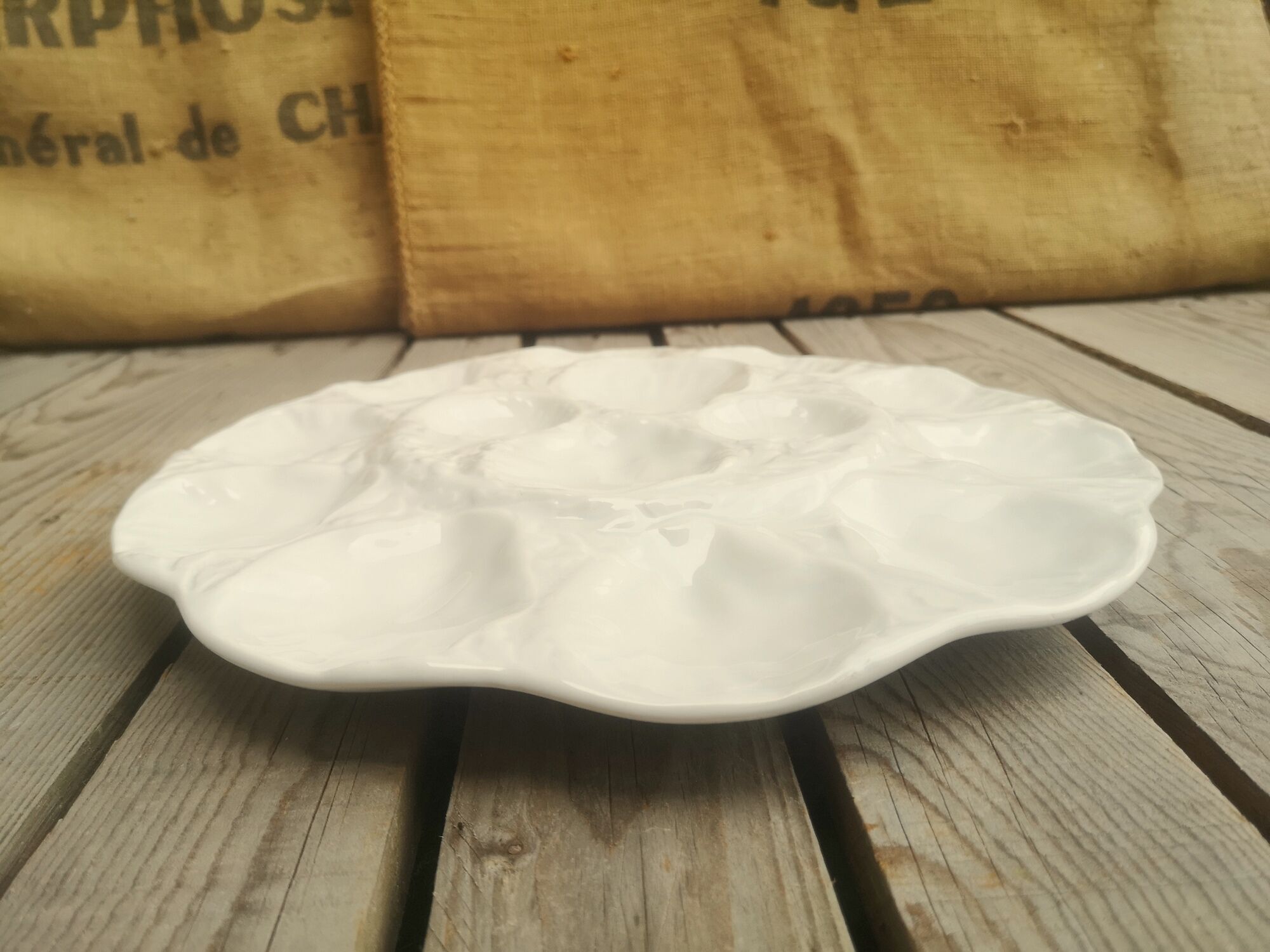White Gien earthenware oyster dish