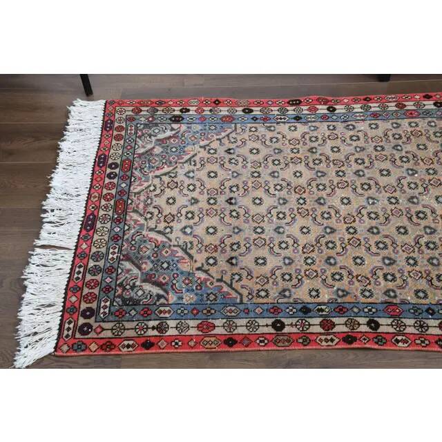 Vintage Turkish Oushak Handmade Wool Cotton Beige Runner Rug  98x284